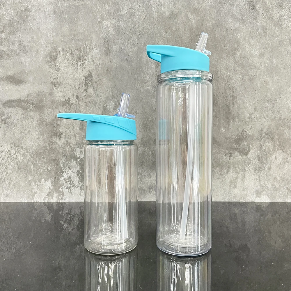 Reusable BPA free pre drilled 10oz 15oz double wall PET plastic Acrylic snow globe kids sport water bottle kids cups tumblers