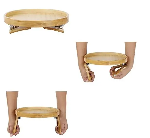 Подлокотник из натурального бамбука для боковых столов, подлокотник с зажимом, идеально подходит для удаленных/напитков/телефона (круглый)