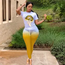 211116-8  S-2XL Spring Lip whole body positioning print autumn leisure street wear two pieces