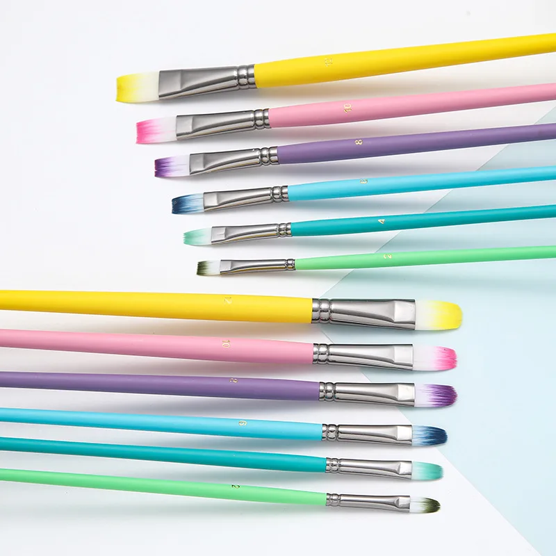 Hot selling paint Brush kit 6 Pcs Set nylon hair Wood Macaron color Handle artist oil water color acrylic paint brush set