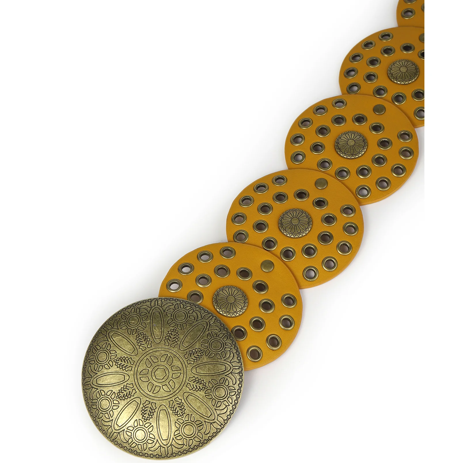 Wholesale Western Cowboy Punk Belt New Design Exaggerated Round Alloy Leather Belt for Women