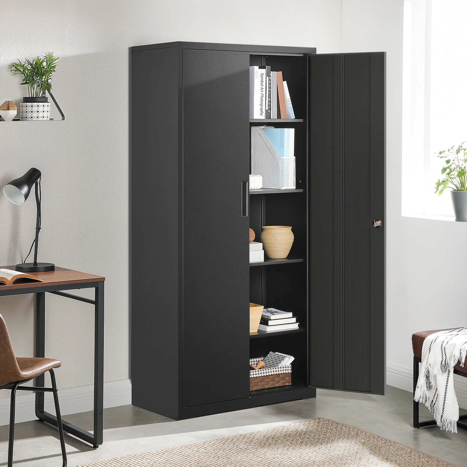 SONGMICS офисный стальной шкаф для хранения с 2 дверцами и 4 регулируемыми полками