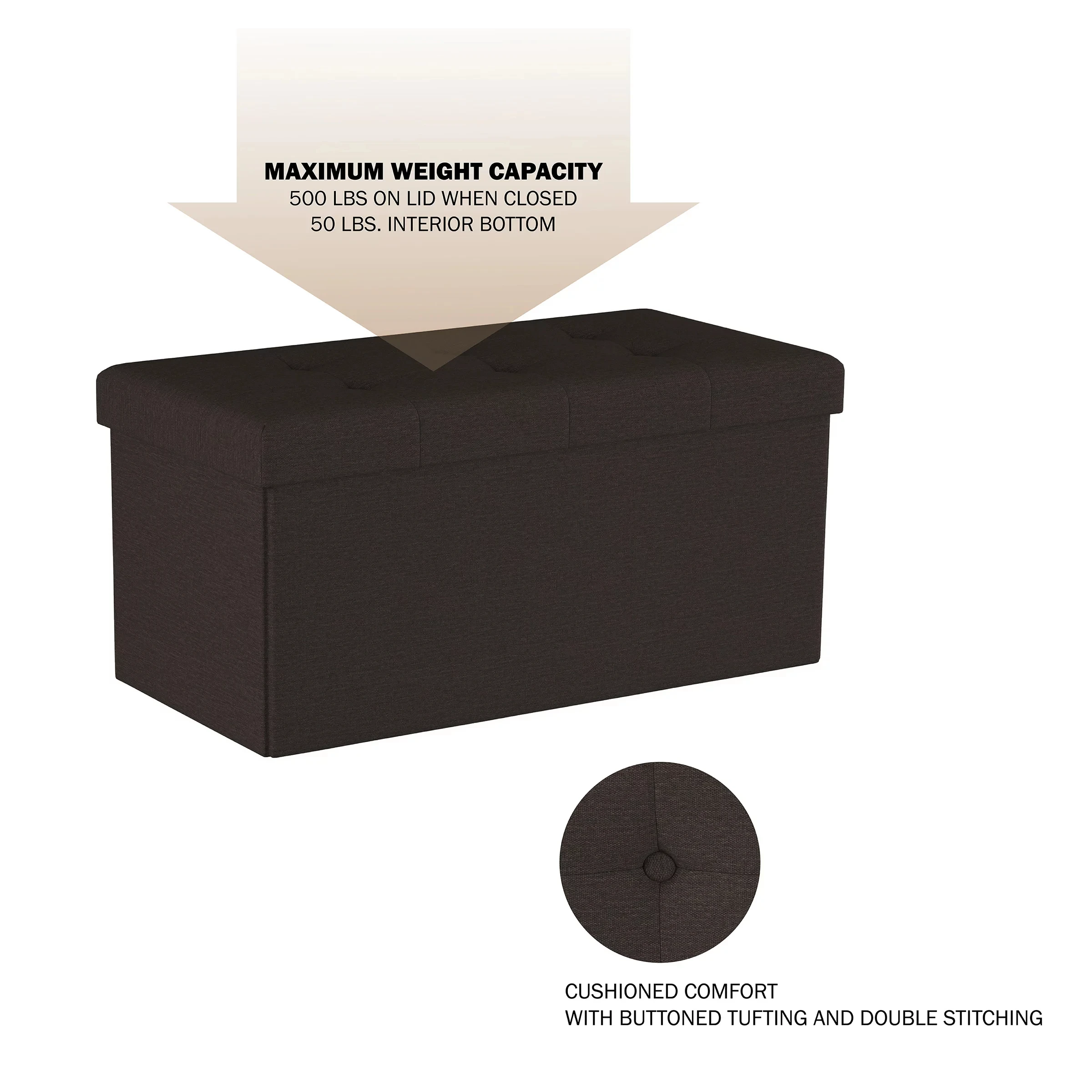 Home 30-Inch Folding Storage Ottoman With Removable Bin