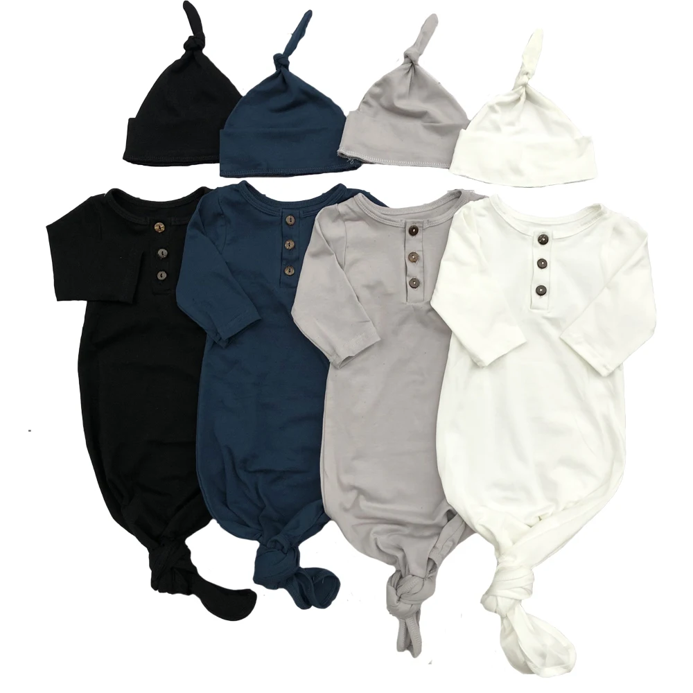 Wholesale Newborn Long-Sleeved Comfortable Knotted Sleeping Bag with hat baby gown