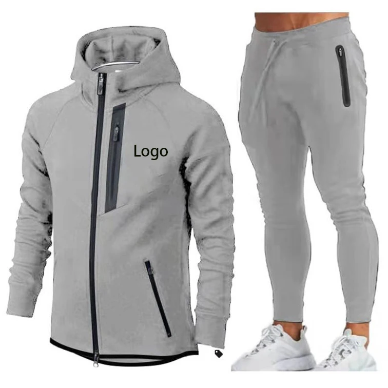 OEM&ODM Custom Plain Jogging Sets Zipper Hoodies Suits  Men Blue Tracksuits Training Wear