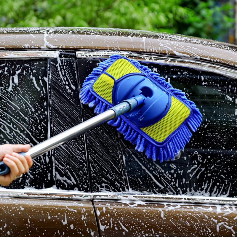 Car Cleaner Mop with Stretch Long Handle Soft Chenille Microfiber Car Wash Brush With Reusable Mop Pads