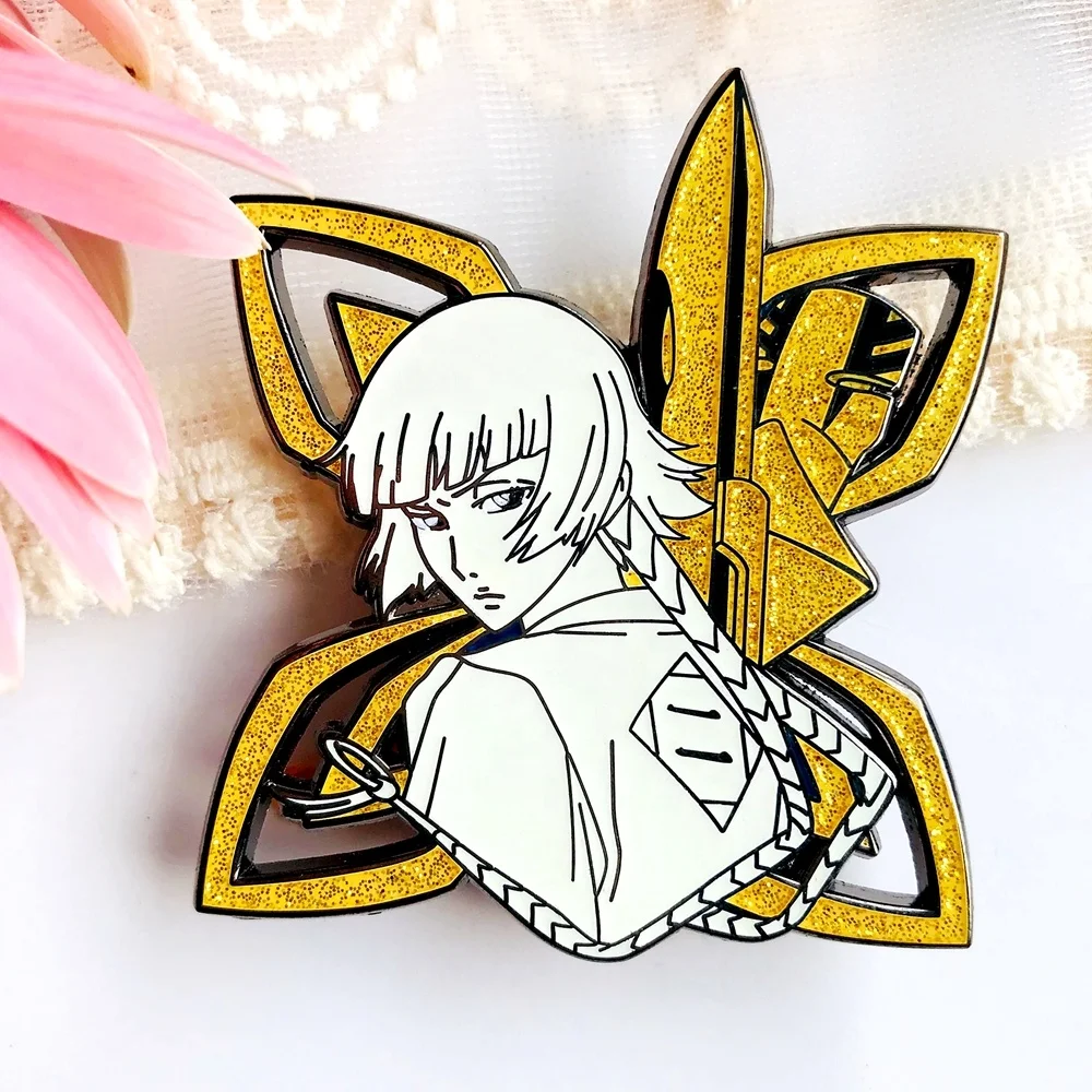 Pindecre Enamel Pins Demon Slayer Metal Crafts Fantasy Hard Enamel Badge For Souvenir Yellow Glitter Lapel pin Anime Pins