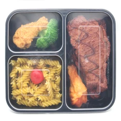 32oz PP Disposable Plastic food Containers Rectangular 3 compartment meal prep containers
