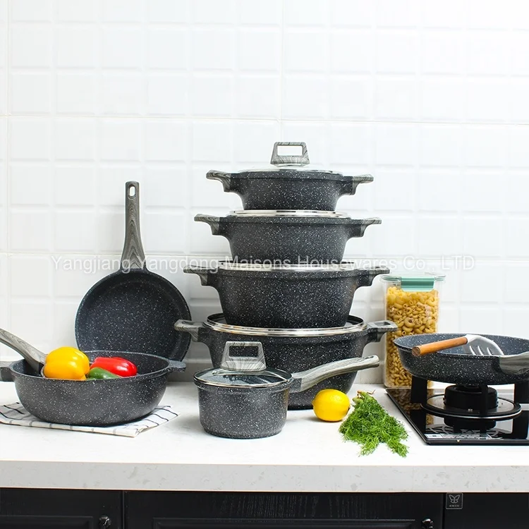 Домов антипригарная чугунная алюминиевая 9-дюймовая сковорода для соуса 4,5qt кастрюля 9 шт. набор посуды