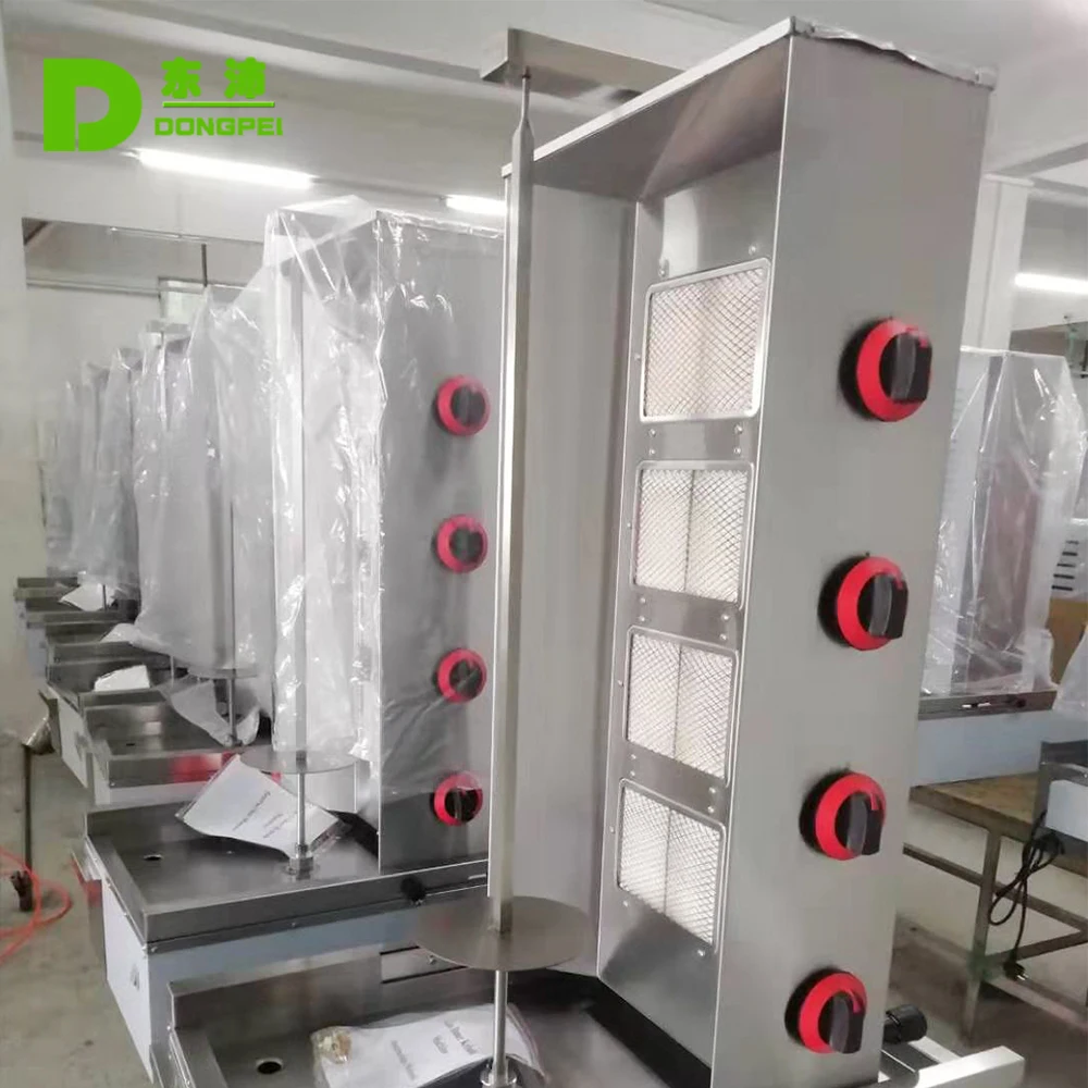 Commercial restaurant equipment automatic kebab maker machine  Stainless steel 4 burners gas vertical shawarma broiler for sale