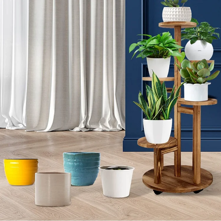 Multi tier planter pot holder flower stand balcony garden wood plant rack stand