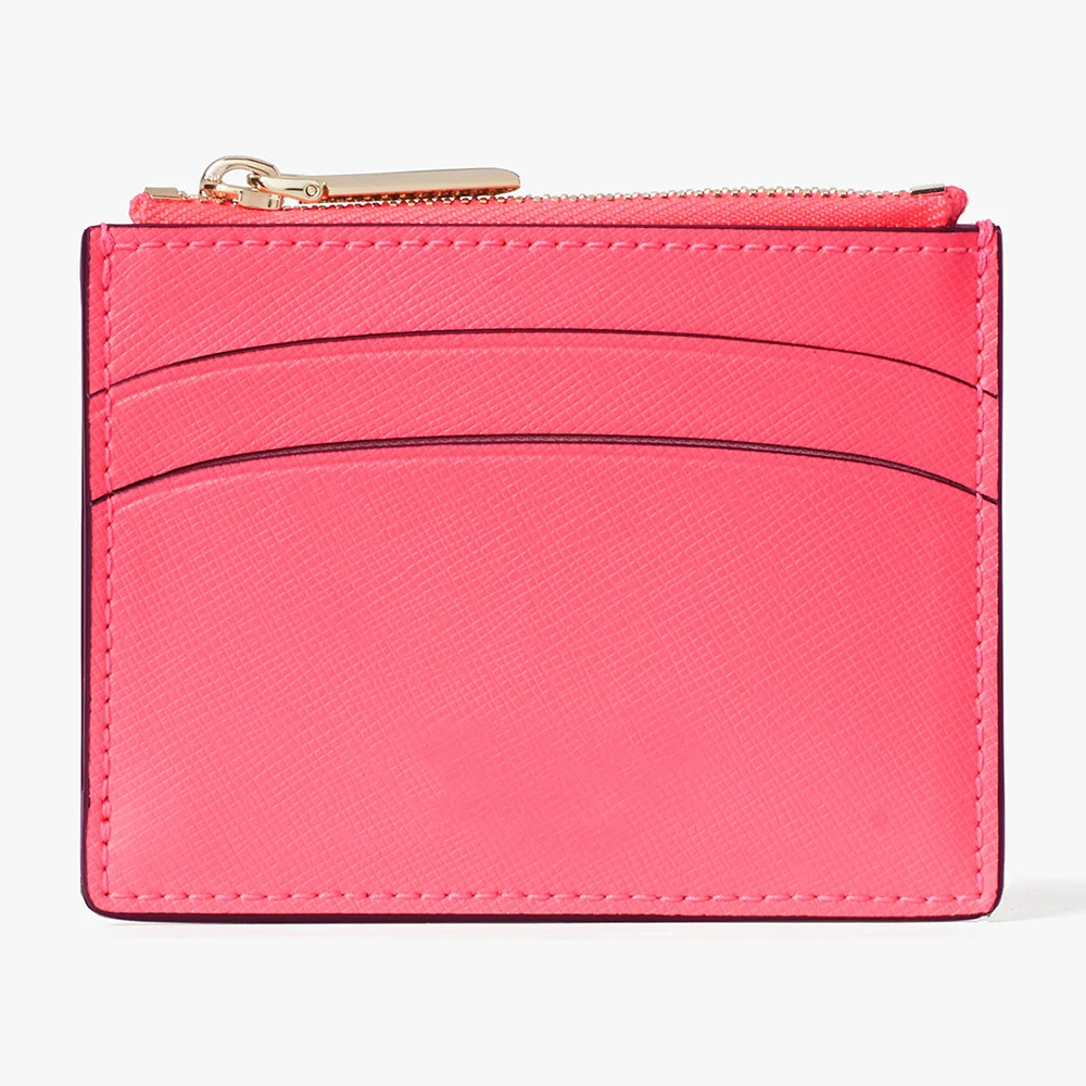 Custom Logo Pu Saffiano Leather Ladies ID Card Holder Keychain Coin Wallet Cardholder For Women