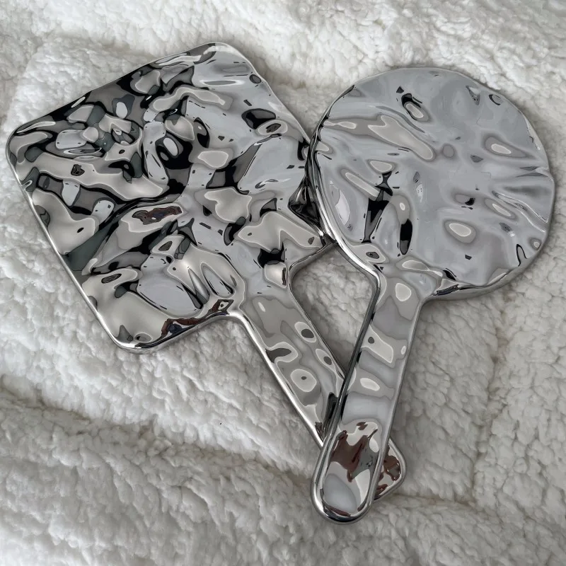 Лидер продаж, серебристое круглое квадратное маленькое ручное зеркало для макияжа AWK с гальванической ручкой