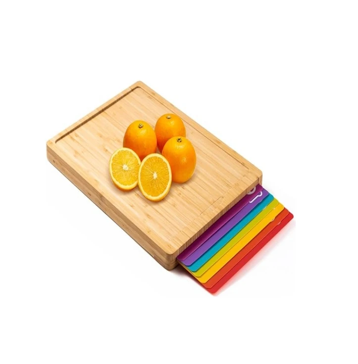 Wholesale Bamboo Cutting Board Set with Flexible Cutting Mats with Food Icons,Wooden Chopping Serving Boards Set for Kitchen