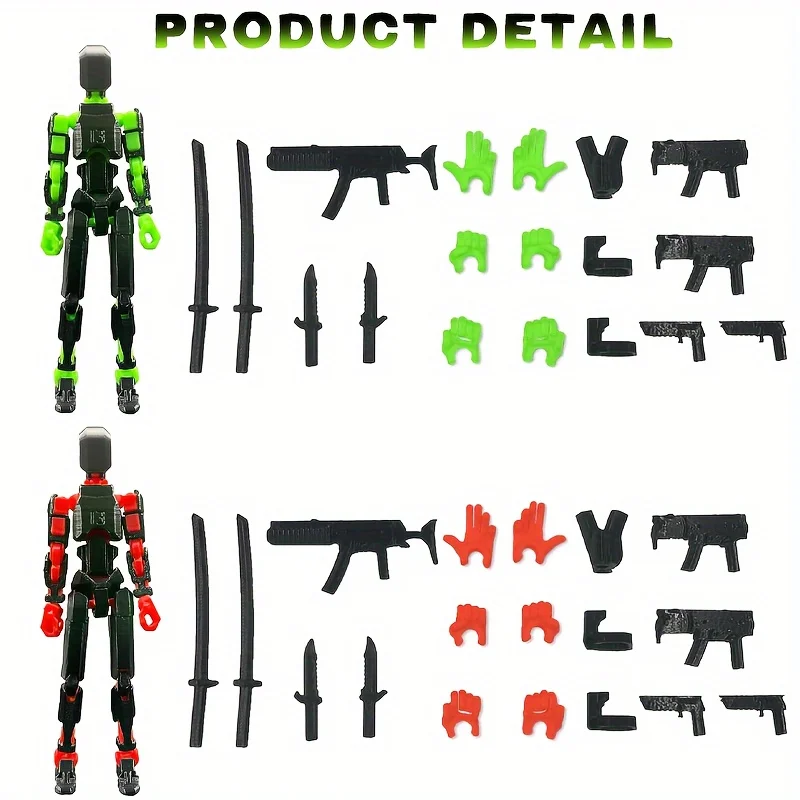 T13 2-Piece Movable 3D Robot Action Figures Cartoon Style Accessories & Weapons for Adults 12+ Collection & Gifting for Boys