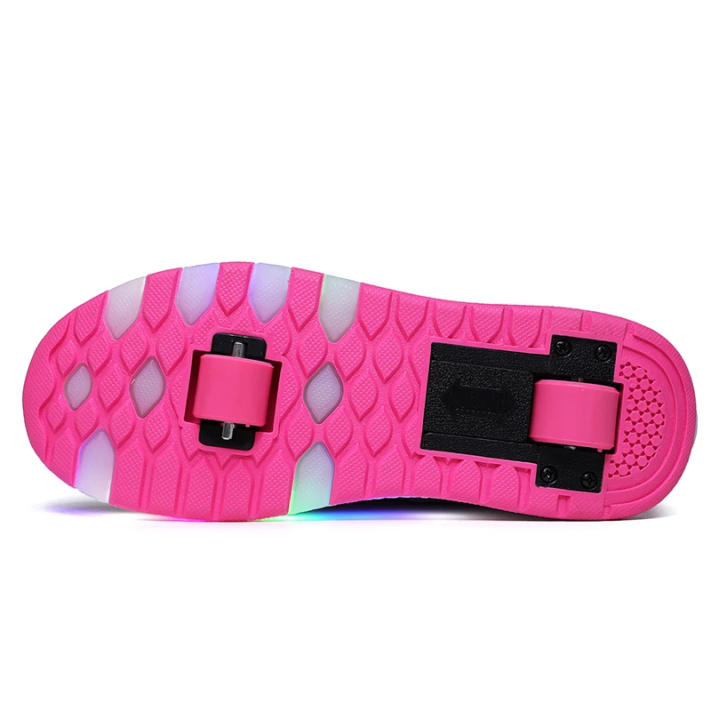 Two Wheels Retractable Roller Skate Shoes For Kids Light Up Fitness Sneakers