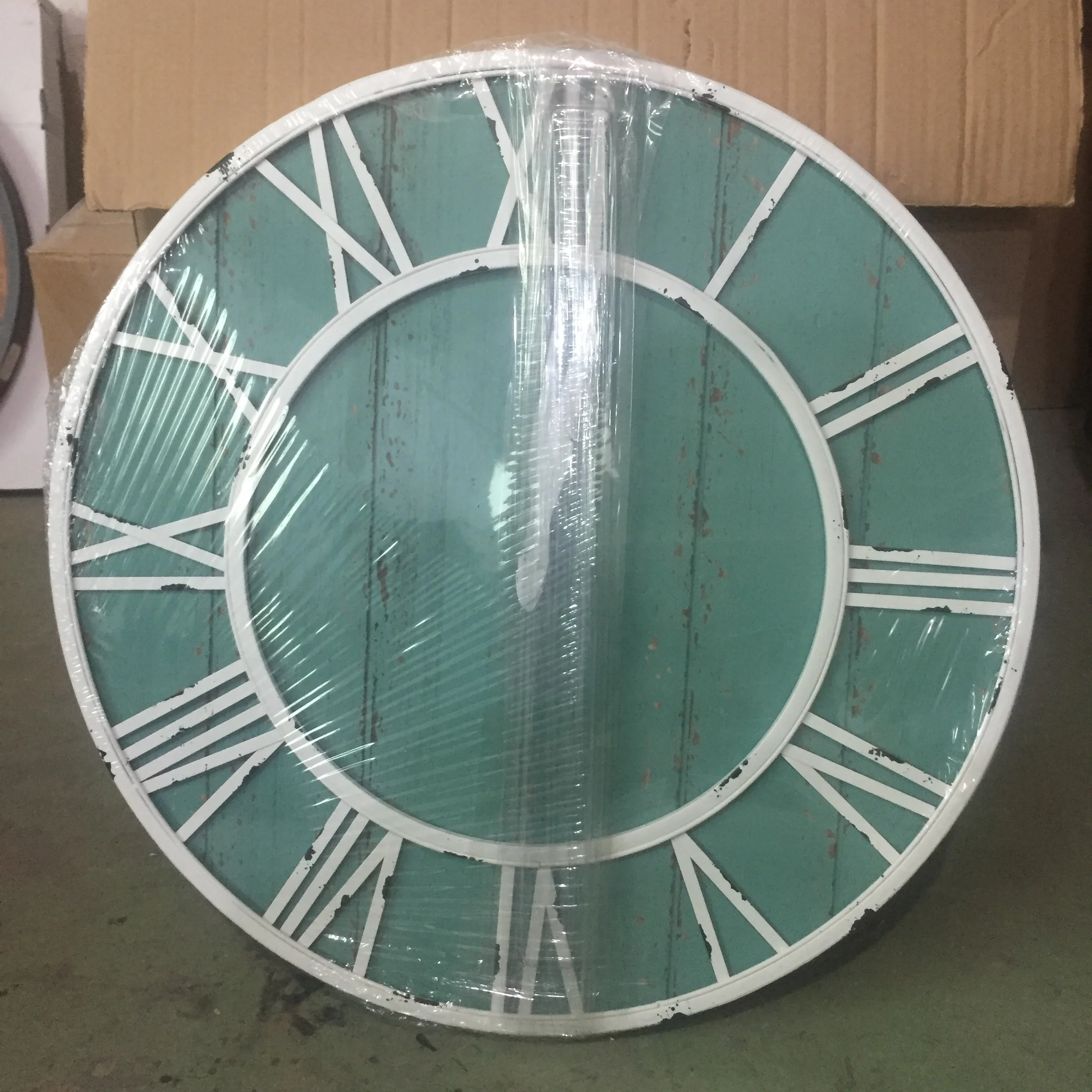 
24inch 60cm Metal & Solid Wood Whisper Quiet Noiseless Weathered Beach coastal Blue wooden Wall Clock 