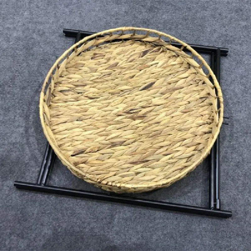 Foldable water hyacinth woven round side table