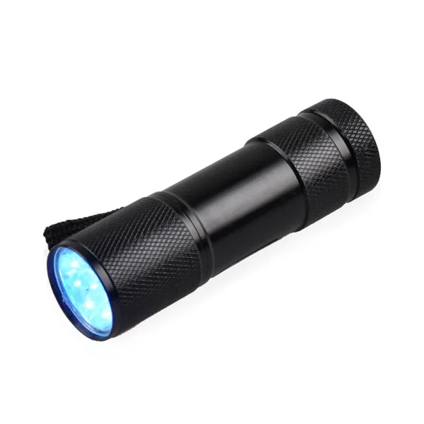 High Quality Mini UV 395nm LED Flashlight Black Light Lamp with Glue Aluminum Body Power Source Batteries IP55