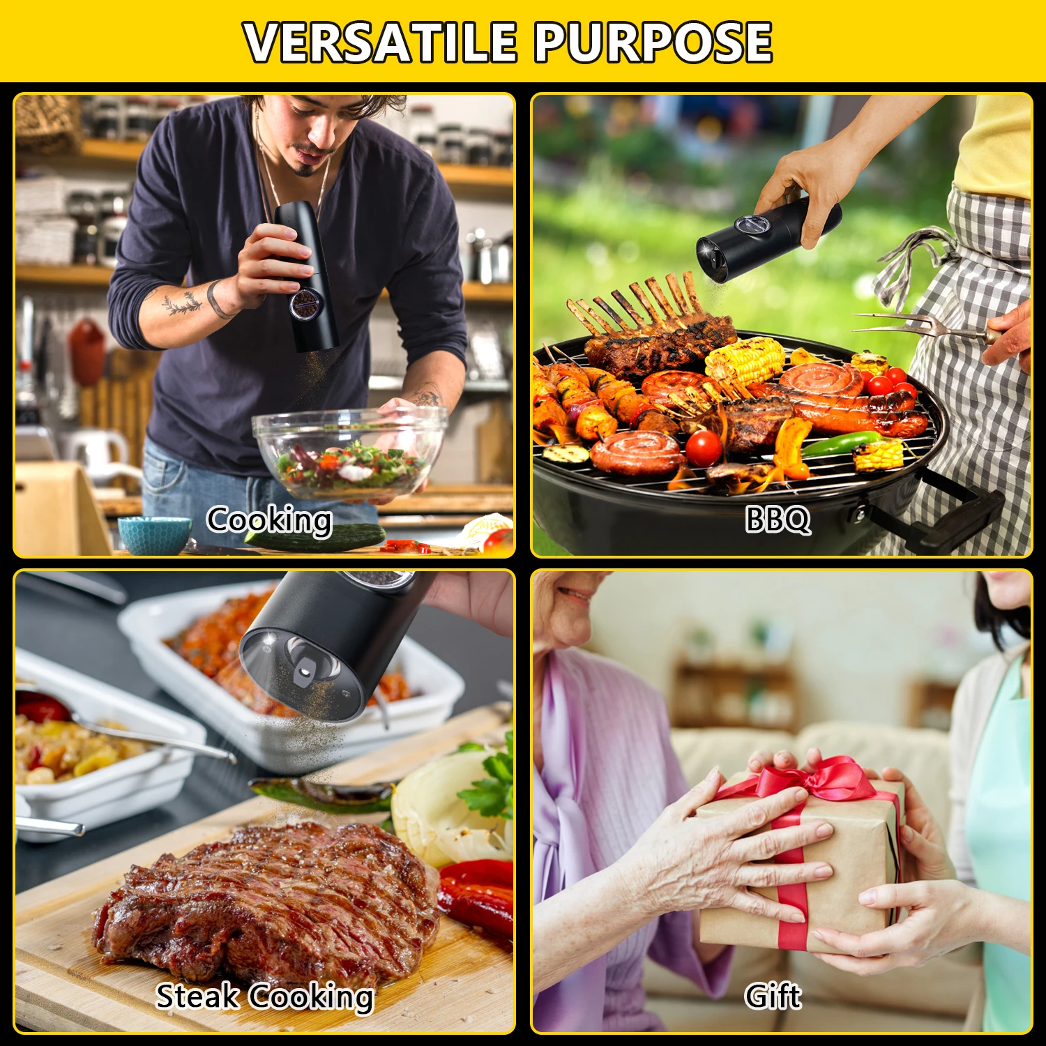 Dallfoll Electric Salt and Pepper Grinder with LED Light Rechargeable Salt Pepper Grinder with 5 Adjustable Grinding Coarseness