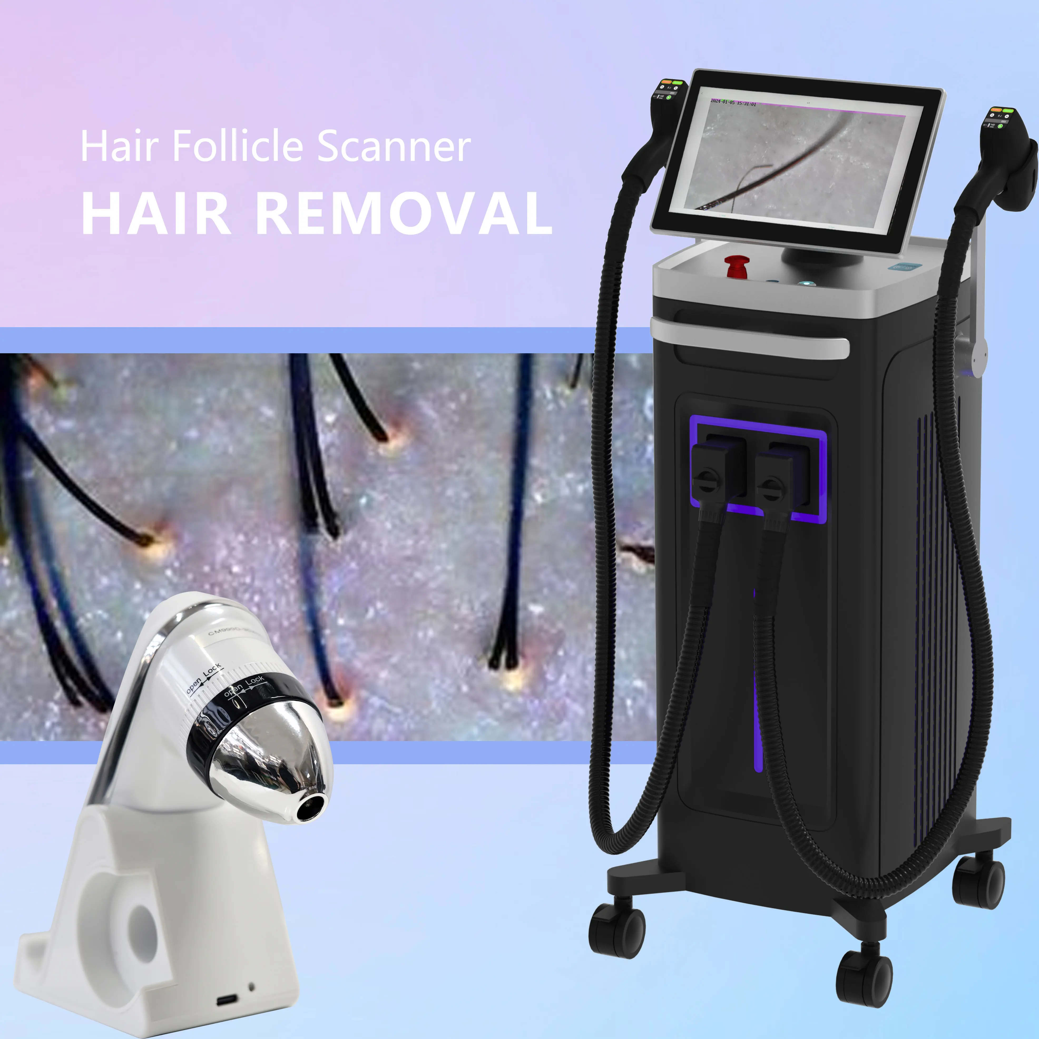 2024 Newest Ice Platinum Titanium 800w 1600W Diode Laser 808 Diode Laser Hair Removal Machine WITH Hair follicle analyzer