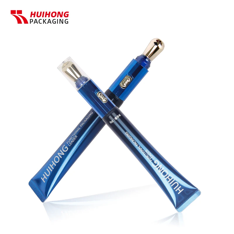 25ml Blue Eye Cream Rotating Vibration  Massage Aluminum Plastic  Tubes With Metal Zinc Alloy Applicator