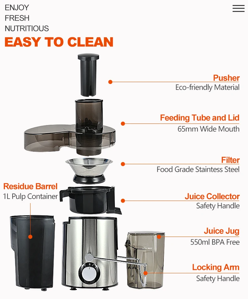 2024 New Style 1000W masticating juicer stainless steel Citrus Juicer, juice extractor, centrifugal juicer machine
