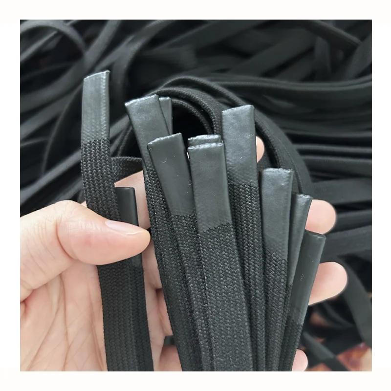 Wholesale Polyester Black color coated silicone dipped end rubber tips pants drawcord for garments