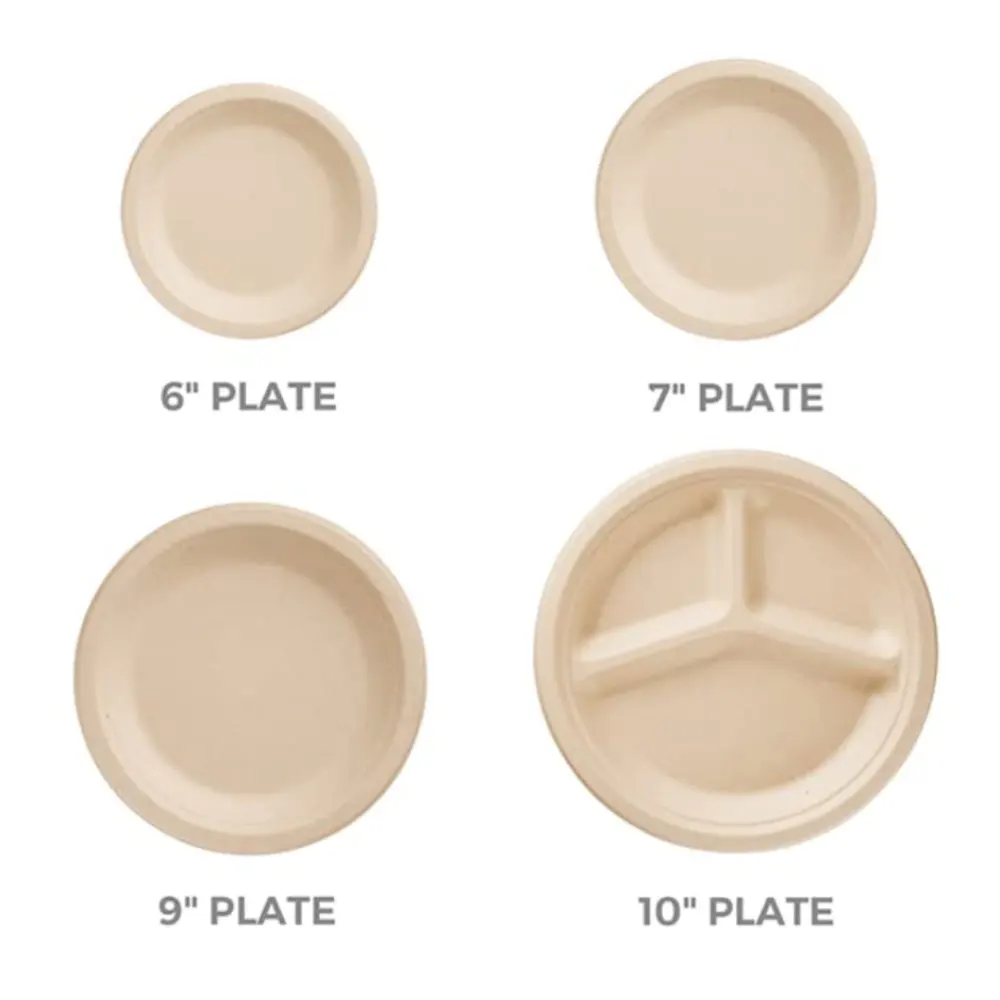 Free Samples 6 7 9 Inch Sugarcane Bagasse Compostable Biodegradable Disposable Paper Plates Dish For Birthday Party