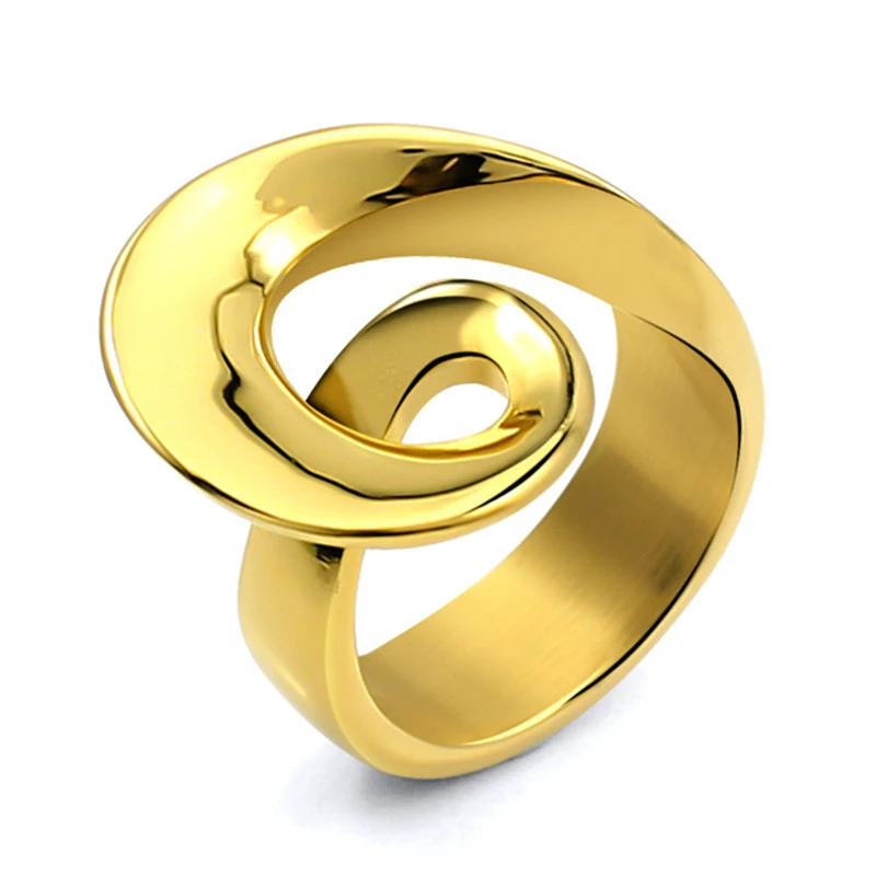 Steel/Gold Color Chain Round Shape Ring Luxury Wide for Unisex Fashion 316L Stainless Steel Ring Finger Rings