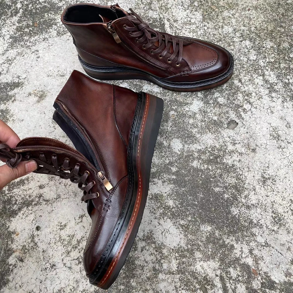 2024 New Fashion Cheap Genuine Leather Cowboy Boots Leather Men Casual Pure Leather Boots