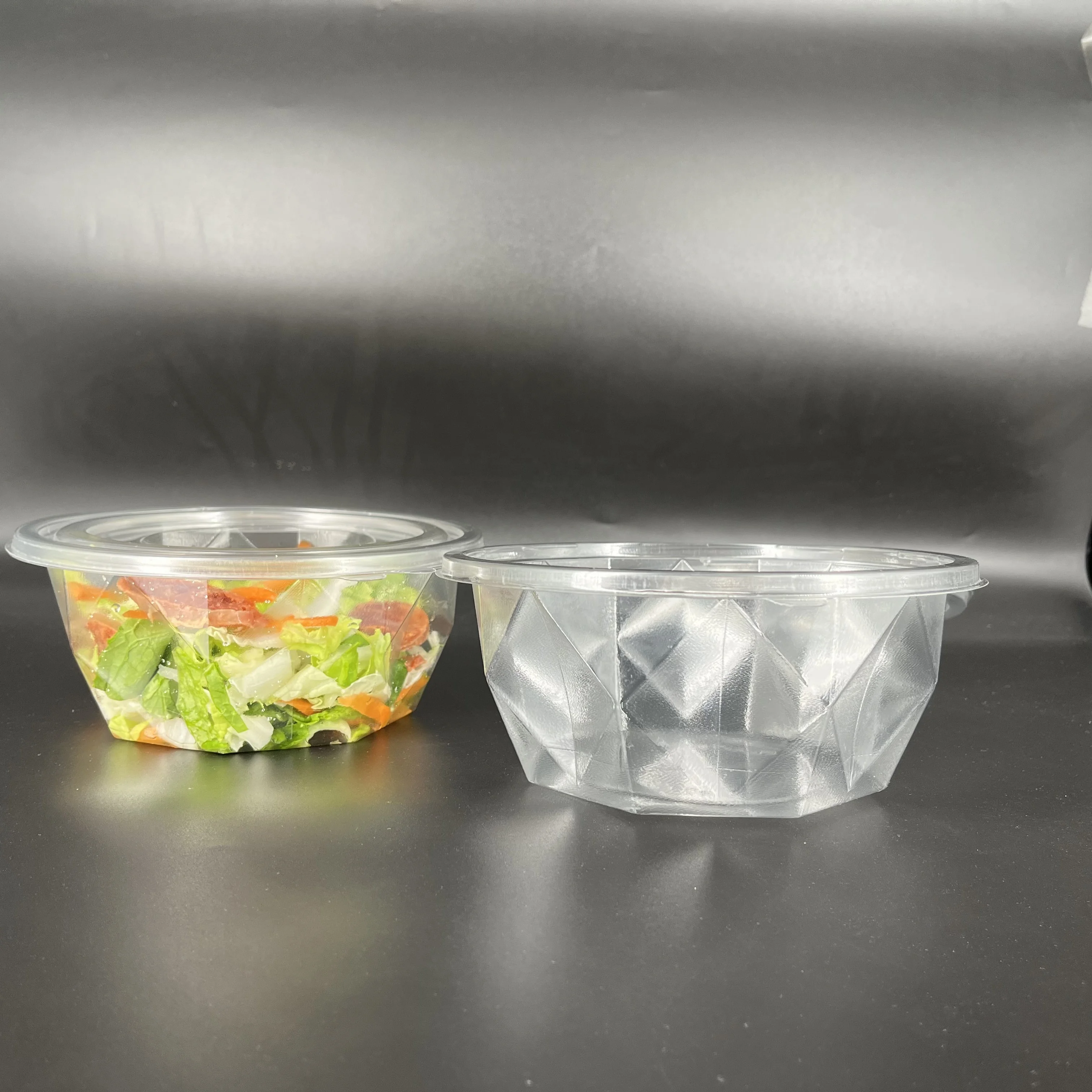32oz Salad Bowl Round Food Container Fruit Box with Lid RPET Plastic Wholesale Disposable PET Transparent Blister Salad Tray