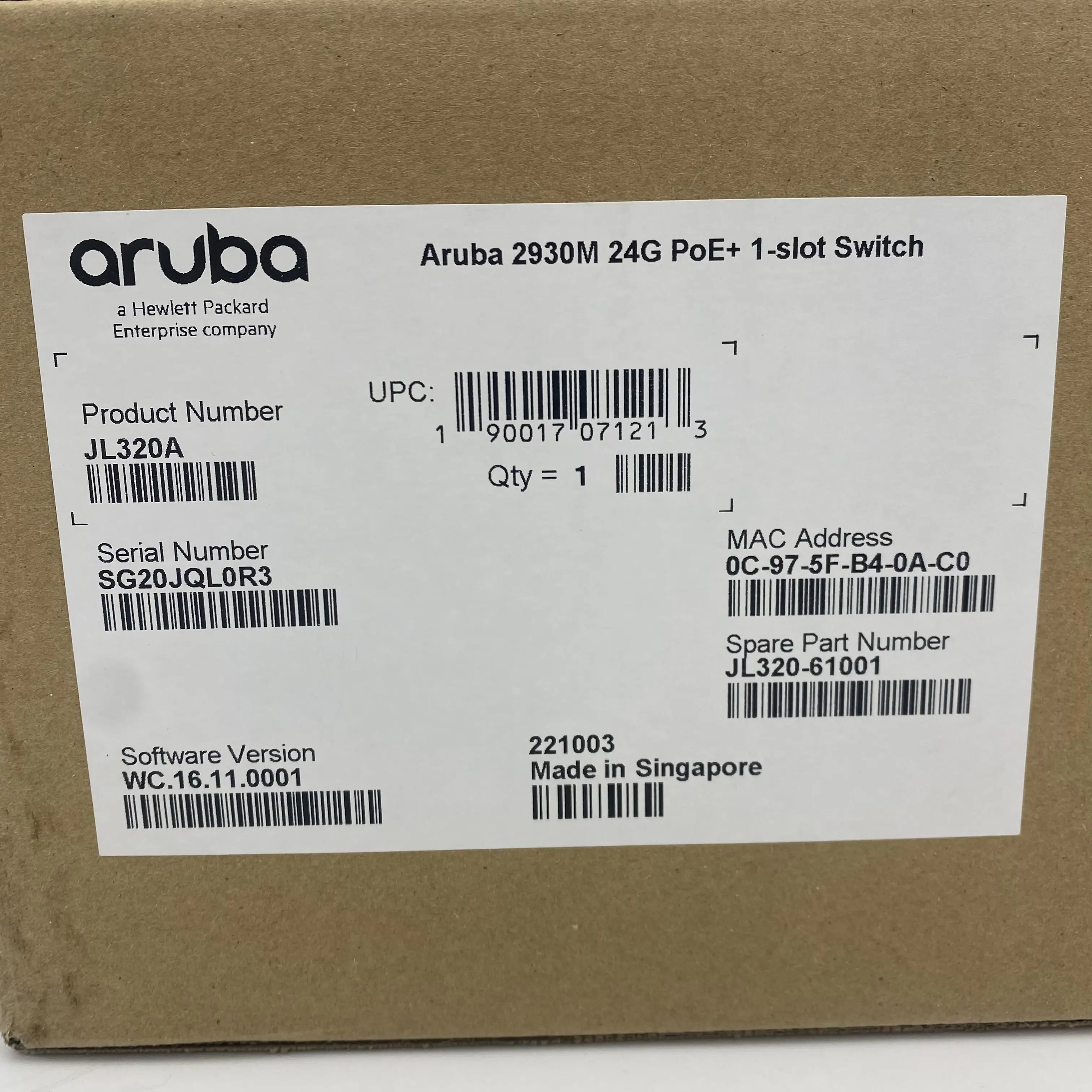100% F/S Aruba jl320a network switch  2930M 24G PoE+ 1-slot 24 port gigabit Switch JL320A