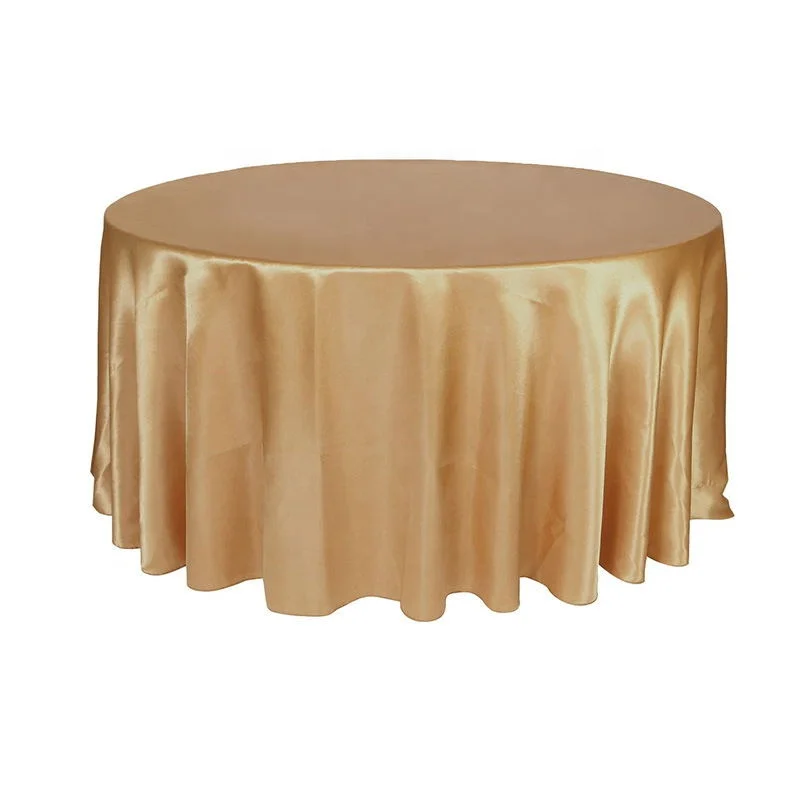 High Quality Satin 120 Inch Gold Round Tablecloth For Hotel Banquet Wedding Reception