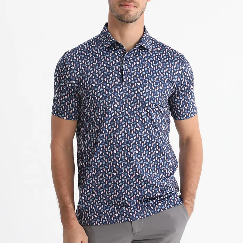 Golthan Wholesalew Print Polo Shirt 92 Polyester 8 Spandex Breathable Men Four-way Stretch Sleeve Custom Golf Shirts