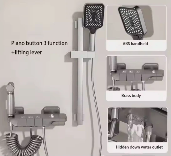 Bathroom Smart Shower System with Digital Display Brass Piano Thermostatic Handheld Shower Set Hot and Cold Spray Function