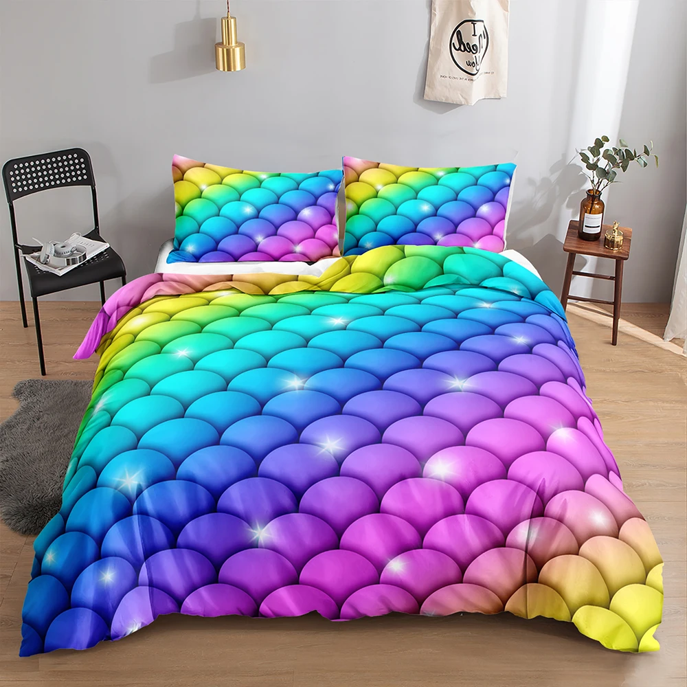 3d Digital Printing Bedding Set Customized Design Flat Sheet Bedding Sets Fish Scale Pattern