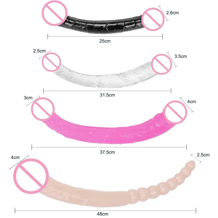 Hot selling women sex toy  jelly realistic dildo double head penis for adult  S M L XL