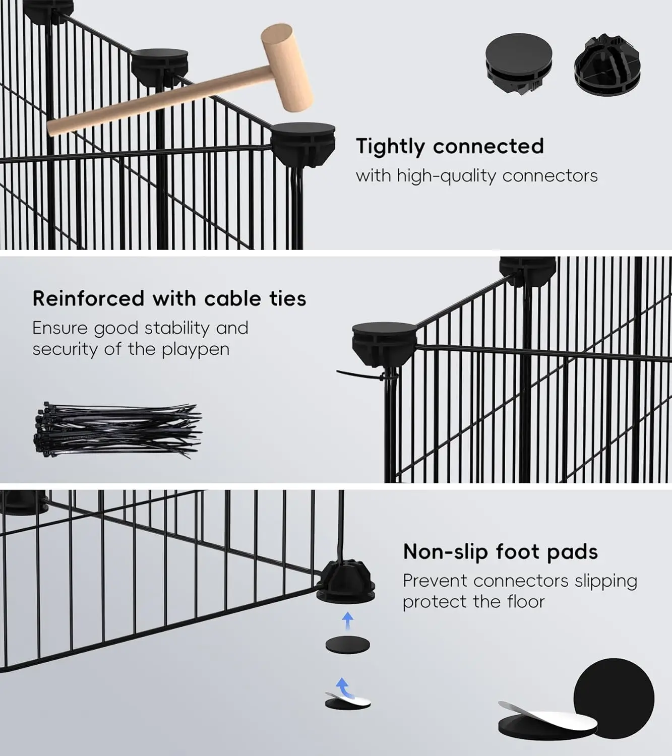 Indoor Outdoor 12 Panel Guinea Pig Rabbit Black DIY Pet Playpen Metal Wire Fence Small Animals Cage