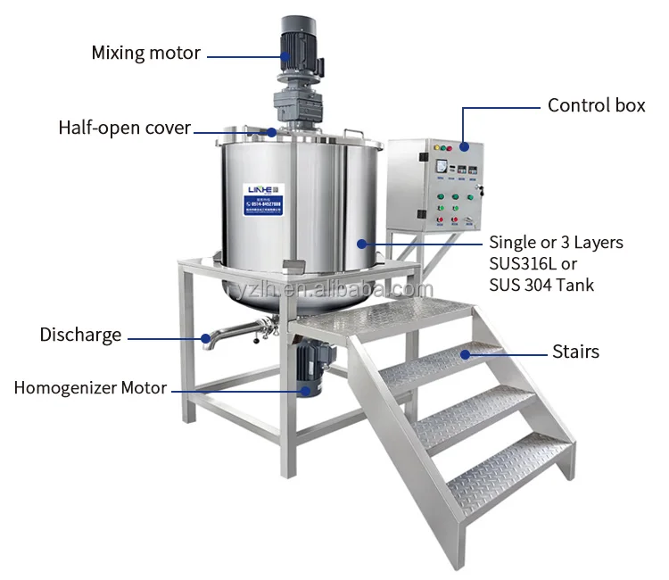 300l liquid soap cosmetic homogenizer mixer making machine liquid detergent mixer liquid chemical mixing tank