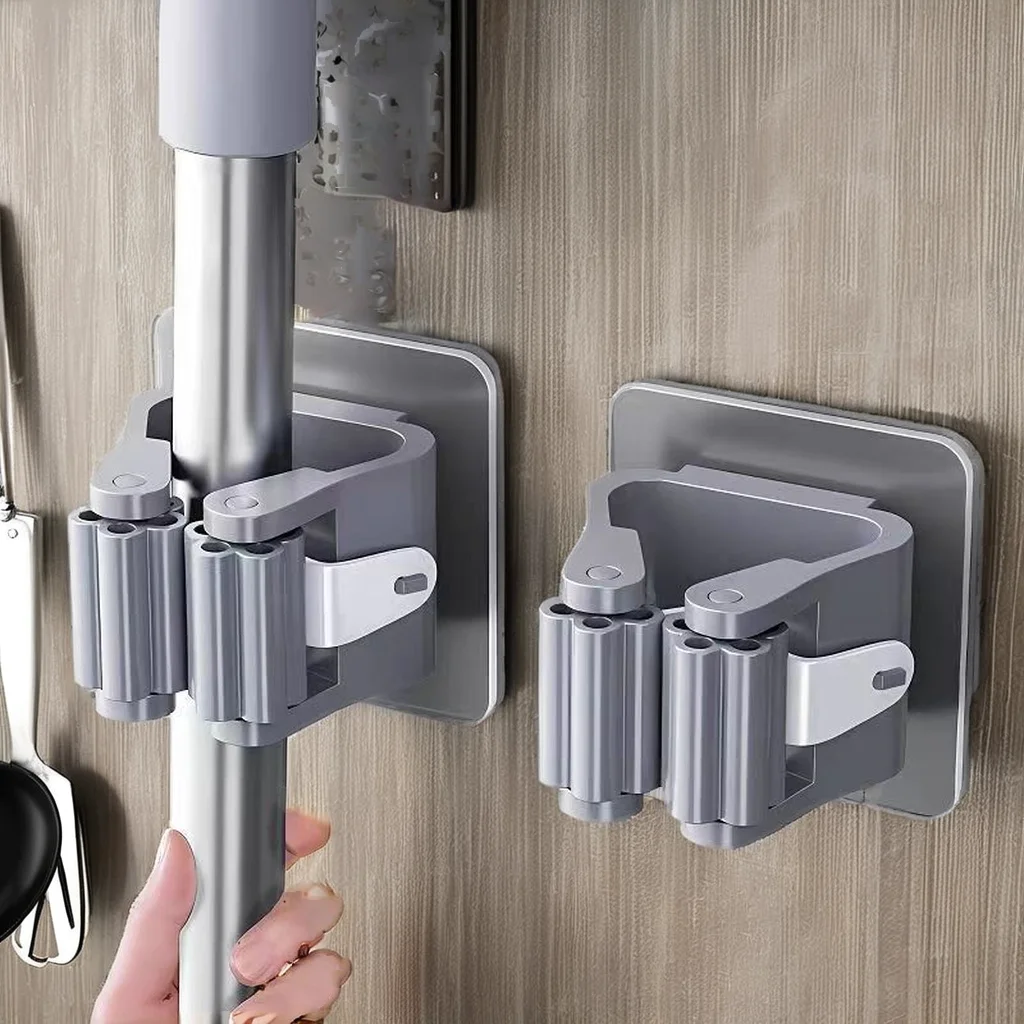 Wholesale Seamless Plastic Mop Clip Hook Holder Strong Non-Perforated Wall Hanger with Single Tier Dinnerware Type