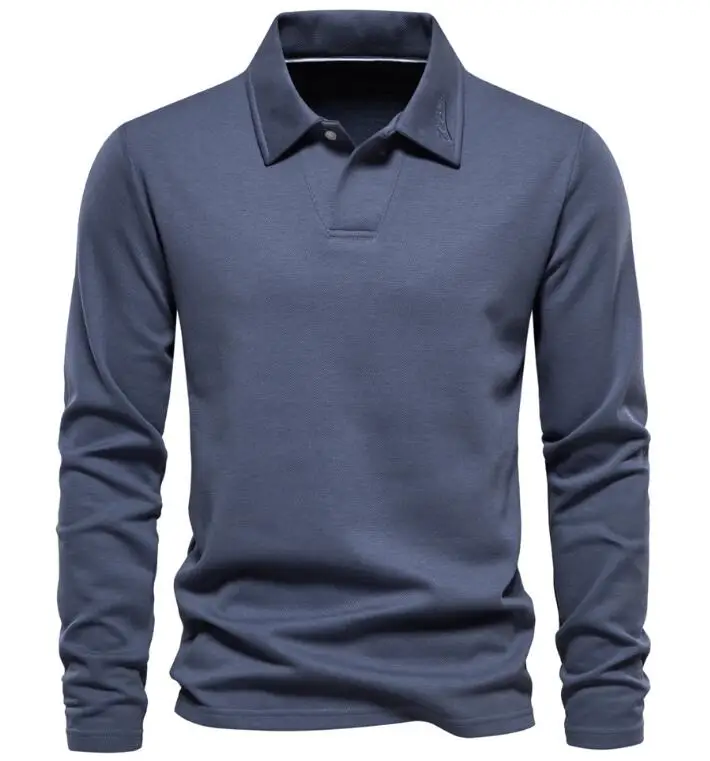 Latest Popular Casual Business Formal Attire Lapel Polos Versatile Buttons Custom Long Sleeve Men Polo T-shirt