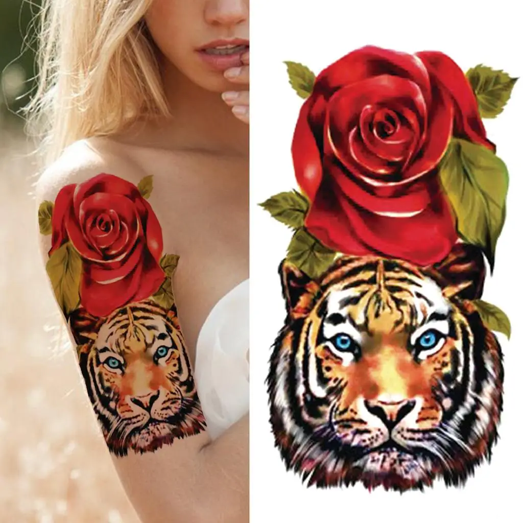Cool Style Lion Tiger Wolf Half Arm Sleeve Temporary Waterproof Tattoo Sticker For Men Arm Tattoo Sticker