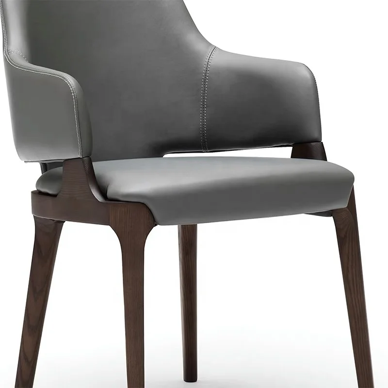 High quality and durable dining chair with wood legs PU leather upholstered modern restaurant cafe furniture chair