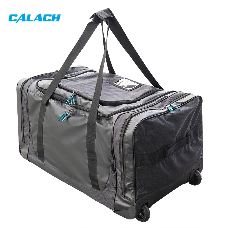 Professional wear-resistant and waterproof extra-large player equipment ice hockey ball bag with pull rod trolley wheel odm