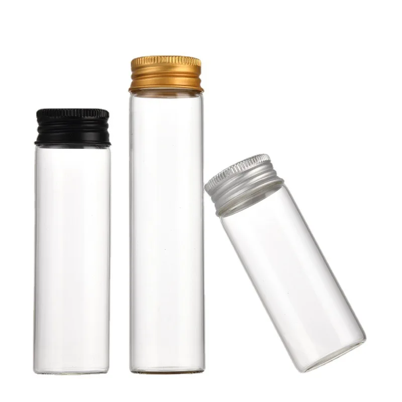 30mm screw mouth aluminum cap 12ml 15ml 20ml 25ml 40ml 50ml 55ml 60ml 80ml 95ml 100ml 110ml transparent glass test tube bottle
