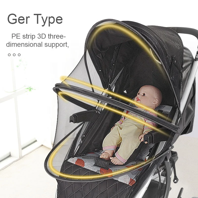 Folding Portable Black Polyester Full Cover Pram Net Baby Stroller Mosquito Net