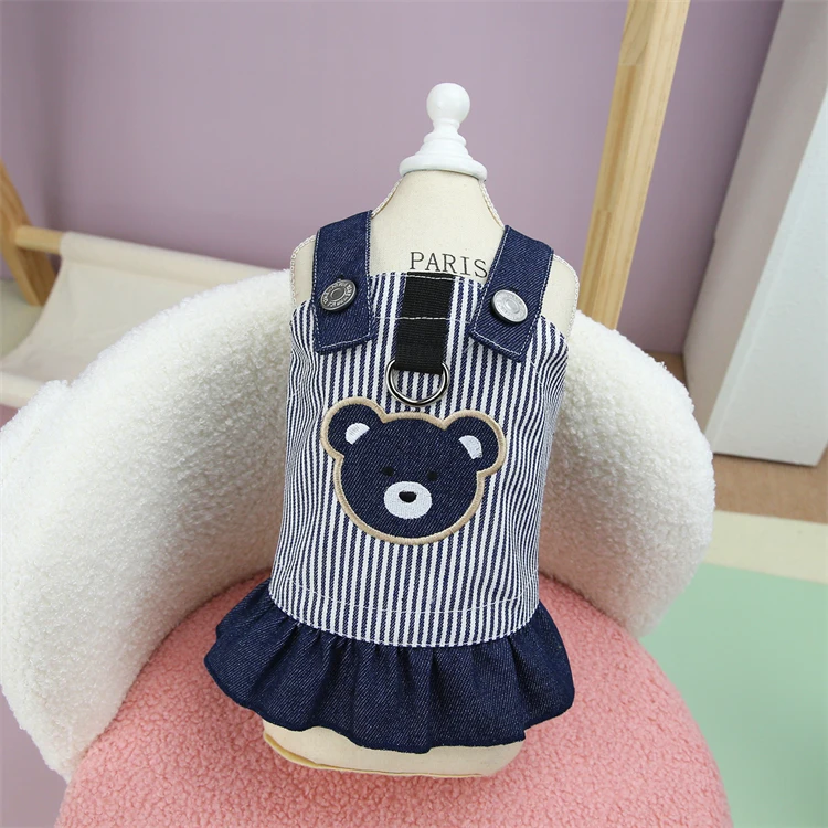Jeans Cat Dress With D Ring Pet Clothes Accessories Pet Costume Dress Europe Cute Cat Items Bear	Cat Harness Funny
