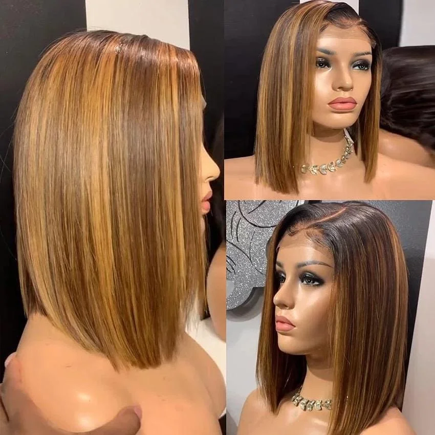 Sedittyhair Piano Color Lace Front Wigs Bob Piano Color Highlight 4X4 Short Bob Wigs for Black Women Pre Plucked Wig