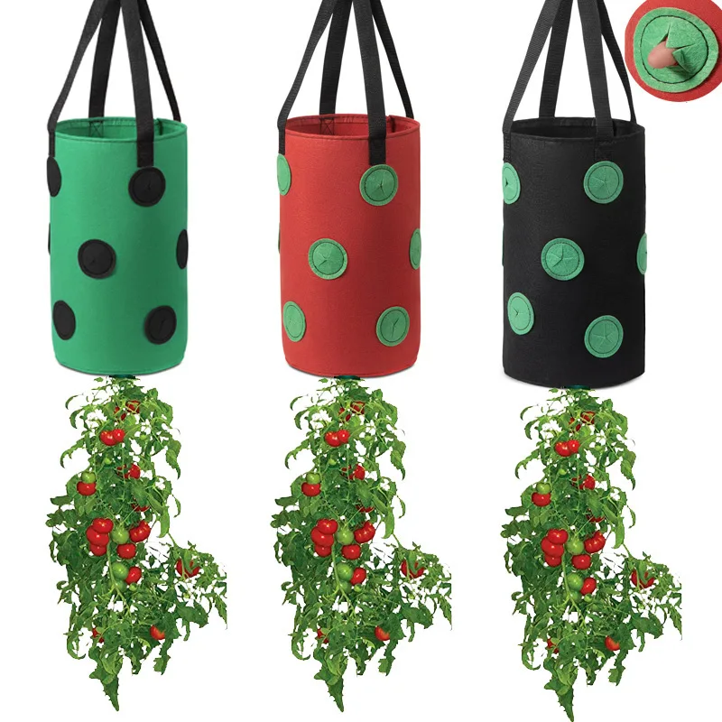 12 Holes Felt Grow Bags Hanging Planting Bags Garden Planter with Sturdy Handles for Strawberry Tomatoes Flower Vegetable